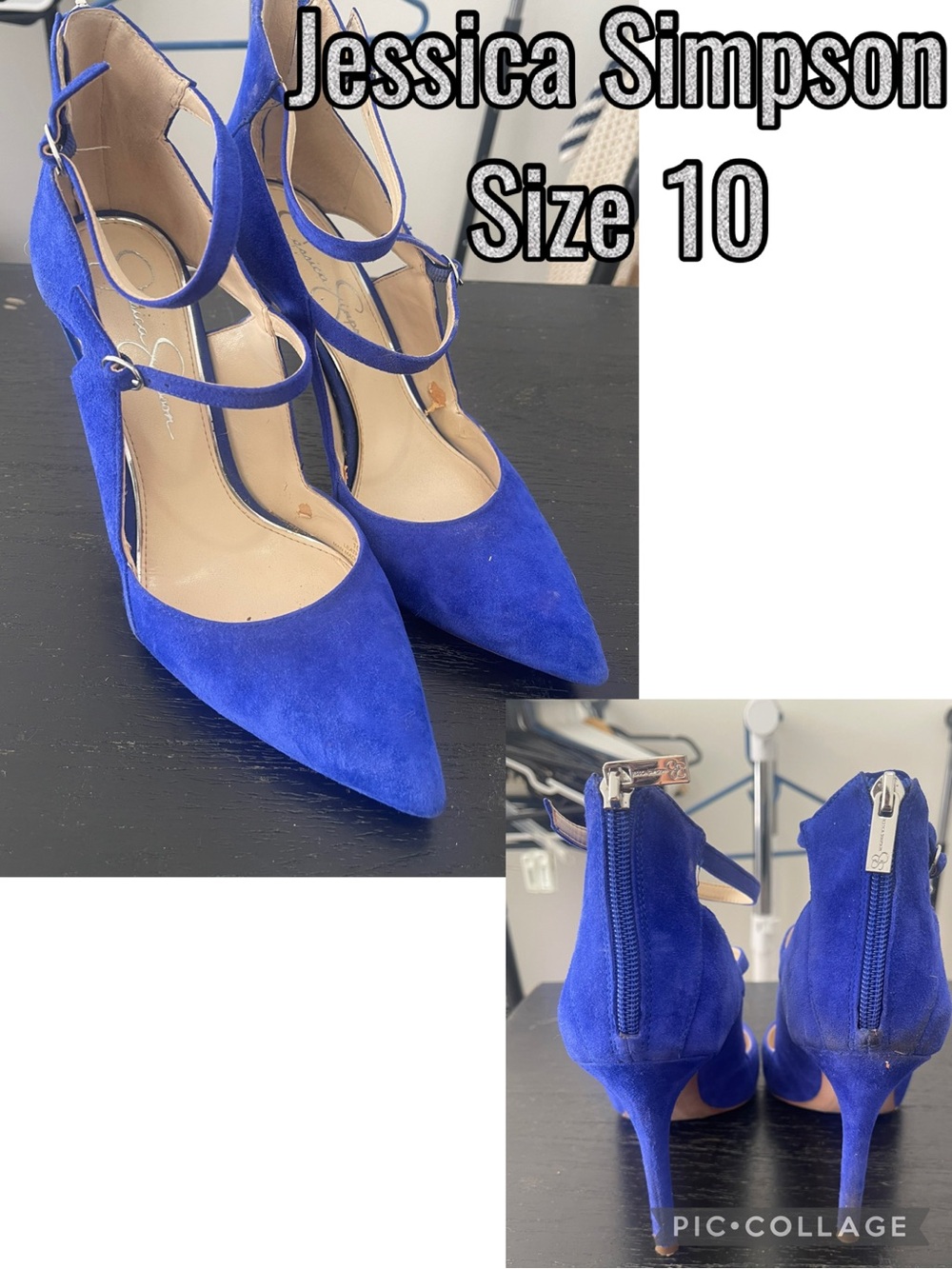 Jessica Simpson Royal Blue Suede Pointed-Toe Double-Ankle Strap Heels